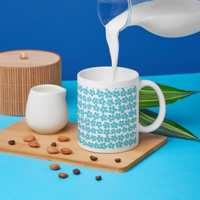 Cute Blue Minimalist Daisy Mönster Blommigt Kaffemugg (Skapare uppladdad)