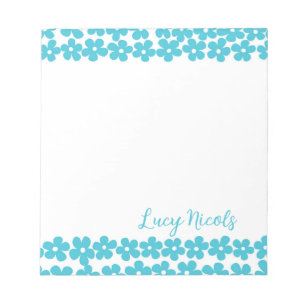 Cute Blue Minimalist Daisy Mönster Blommigt Namn Anteckningsblock