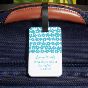 Cute Blue Minimalist Daisy Mönster Blommigt Namn Bagagebricka
