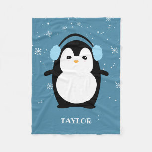 Cute Blue modern baby penguin kawaii personlig Fleecefilt