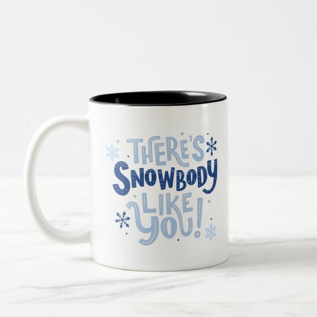 Cute Blue Monochrome Snowflake Motivational Två-Tonad Mugg (Vänster)