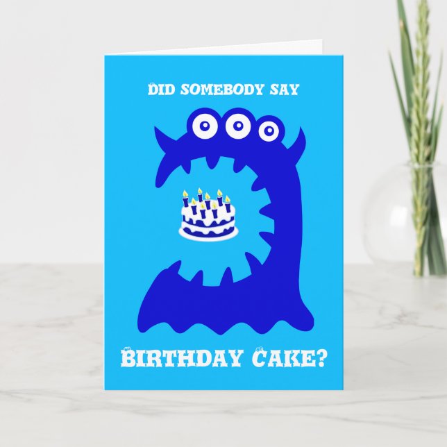Cute Blue Monster Birthday Greeting Card Kort (Framsida)