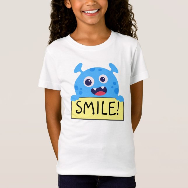 Cute Blue Monster Buddy T Shirt (Framsida)