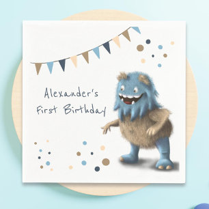 Cute Blue Monster Första Födelsedagsfesten Pappersservett