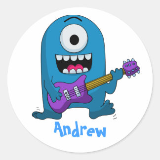 Cute Blue Monster Guitarist Runt Klistermärke