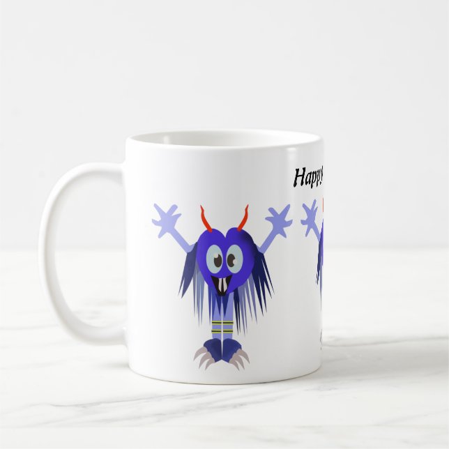 Cute Blue Monster Halloween Kaffemugg (Vänster)