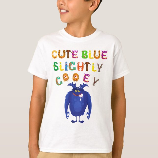 Cute Blue Monster Kids T Shirt (Framsida)