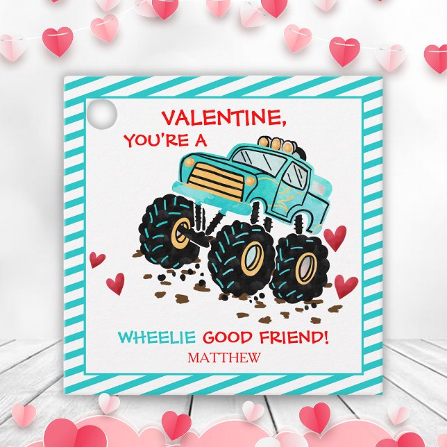 Cute Blue Monster Lastbil School Valentine Gåvor Etiketter (Cute Blue Monster Truck School Valentine Favor Tags)