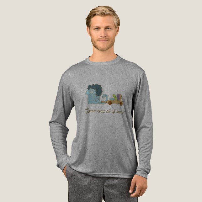 Cute Blue monster med en bok-vagn T Shirt (Hel framsida)