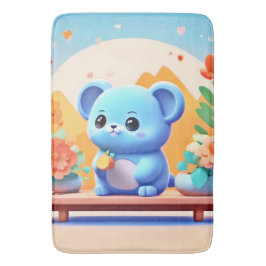 Cute Blue Mouse med blommor Badrumsmatta