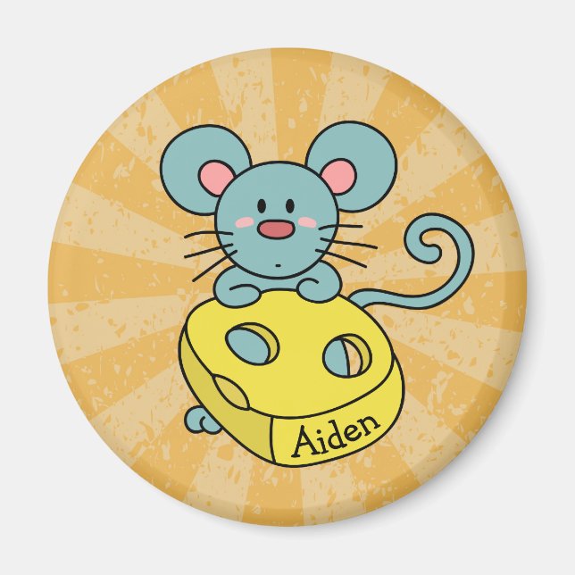 Cute Blue Mouse och Cheese Personlig Magnet (Framsidan)