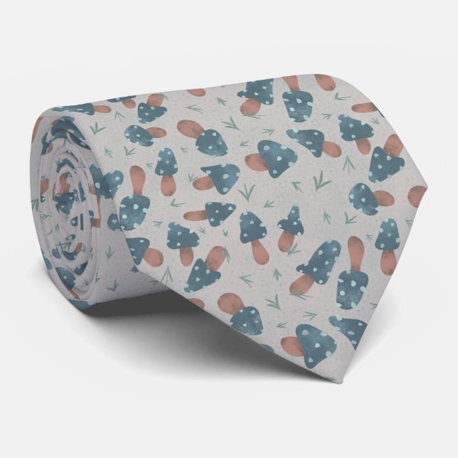 Cute Blue Mushroom Fungi Mönster Neck Tie Slips (Rullad)
