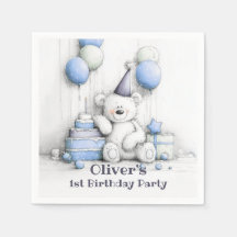 Cute Blue-Nalle 1:a födelsedag Party