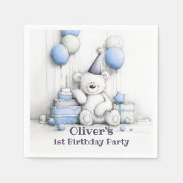 Cute Blue-Nalle 1:a födelsedag Party Pappersservett