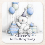 Cute Blue Nalle 1:a födelsedagen Party Underlägg<br><div class="desc">Cute nalle 1:a födelsedag party underlägg.</div>