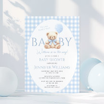 Cute Blue Nalle Gingham Bow Pojke Shower