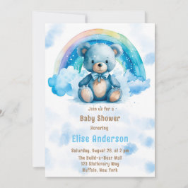 Cute Blue-Nalle med Rainbow Boy Shower Inbjudningar