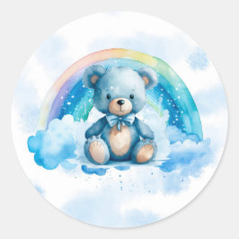 Cute Blue-Nalle med Rainbow Boy Shower Runt Klistermärke