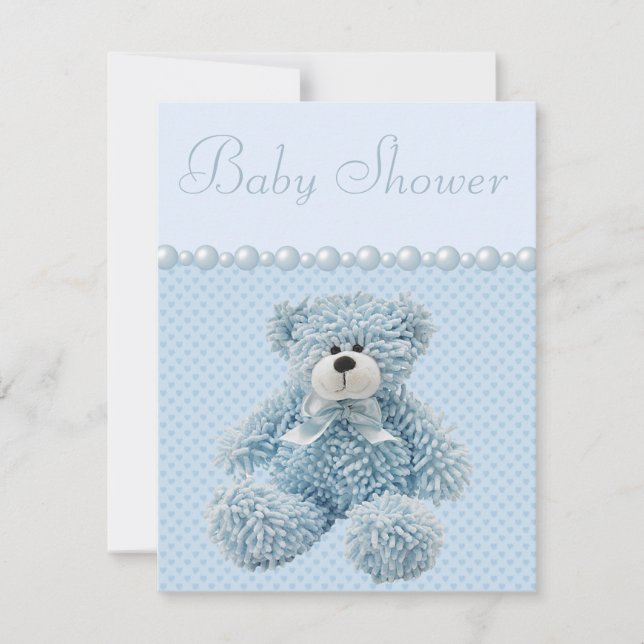 Cute Blue Nalle Pojke Shower Inbjudningar (Framsida)