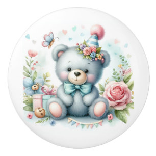 Cute Blue Nalle Rosa ros Baby Room Knopp