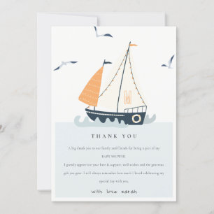 Cute Blue Nautical Sailboat Pastel Baby Shower Tack Kort