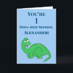 Cute Blue Nephew Son Boy 1st Birthday Dinosaur Kort<br><div class="desc">Anpassa det här första födelsekortet till din brorson,  son eller älskade lilla pojke!  Perfekt för Moster och Uncles,  Mammor och Pappa,  eller någon som tittar för perfekten vill önska sin speciella pojke en mycket lycklig första födelsedag!</div>