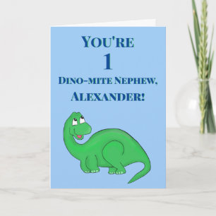 Cute Blue Nephew Son Boy 1st Birthday Dinosaur Kort
