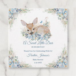 Cute Blue- och Beige Blommigt Hjort Baby Shower Gåvor Etiketter