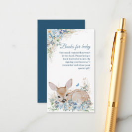 Cute Blue- och Beige Blommigt Hjort Baby Shower Tilläggskort