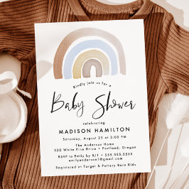 Cute Blue och Brown Watercolor Rainbow Baby Shower Inbjudningar