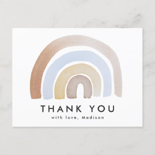 Cute Blue och Brown Watercolor Rainbow Tack Vykort