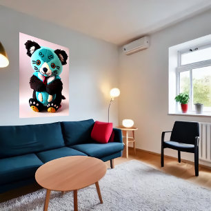 Cute blue och brunkospolare leksak AI Art Poster