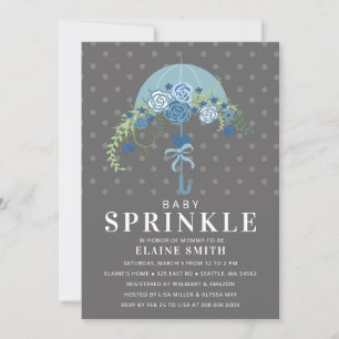 Cute Blue och Grått Blommigt Parbrella Baby Shower Inbjudningar
