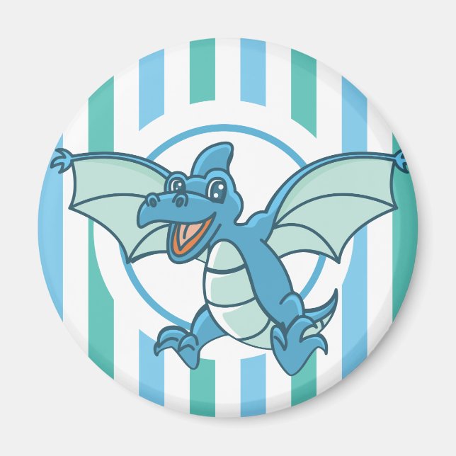 Cute Blue och Grönt Dragon Dinosaur Magnet (Framsidan)