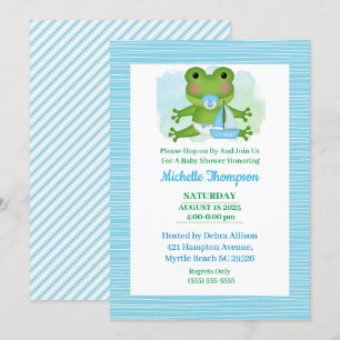 Cute Blue och Grönt Frog Baby Shower Inbjudningar