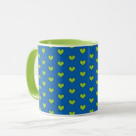 Cute Blue och Grönt Hearts Mönster Mugg