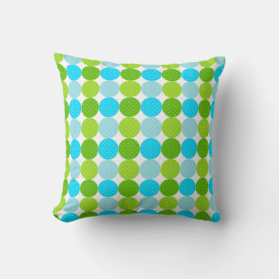 Cute Blue och Grönt Polka Dot Mönster Kudde