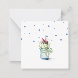 Cute Blue- och Grönt Poted Cactus Plant Anteckningskort