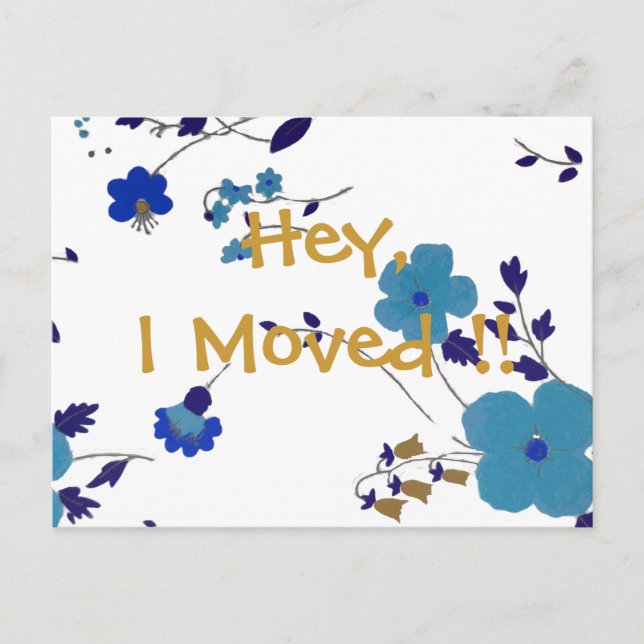 Cute Blue- och Guld-blommor Nya adress Meddelande Vykort (Framsida)
