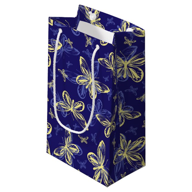 Cute Blue och Gult Butterfly Illustrated Mönster (Framsidan Vinklad)