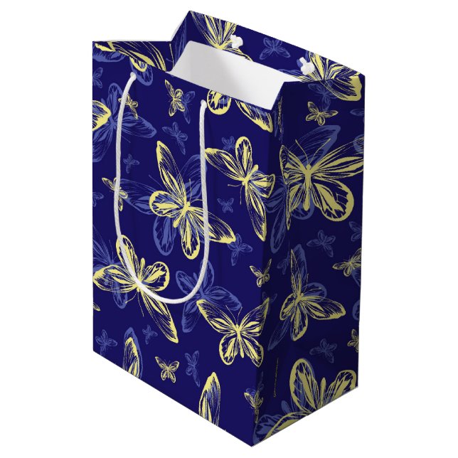 Cute Blue och Gult Butterfly Illustrated Mönster (Baksidan Vinklad)