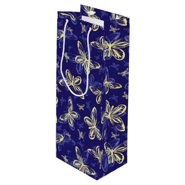 Cute Blue och Gult Butterfly Illustrated Mönster (Framsidan Vinklad)