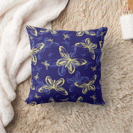Cute Blue och Gult Butterfly Illustrated Mönster Kudde