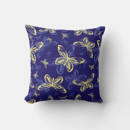 Cute Blue och Gult Butterfly Illustrated Mönster Kudde