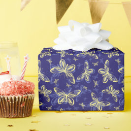 Cute Blue och Gult Butterfly Illustrated Mönster Presentpapper