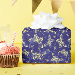 Cute Blue och Gult Butterfly Illustrated Mönster Presentpapper