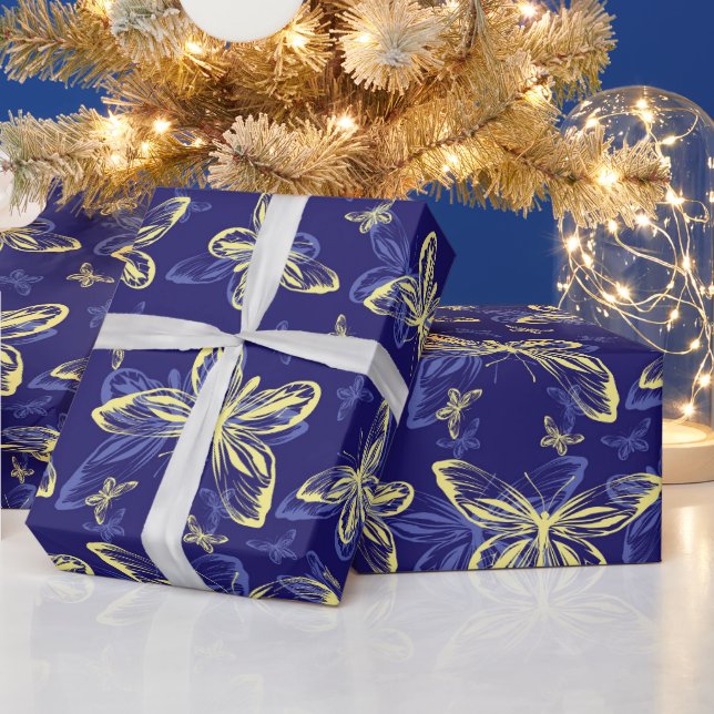 Cute Blue och Gult Butterfly Illustrated Mönster Presentpapper (Helgdagar)