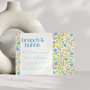 Cute Blue och Gult Ditsy Blommigt Brunch Bubly Inbjudningar