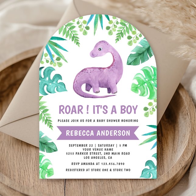 Cute Blue och Lila Dinosaur Arch Baby Shower Inbjudningar (Skapare uppladdad)