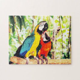 Cute Blue och Red Exotic Parrots Pussel